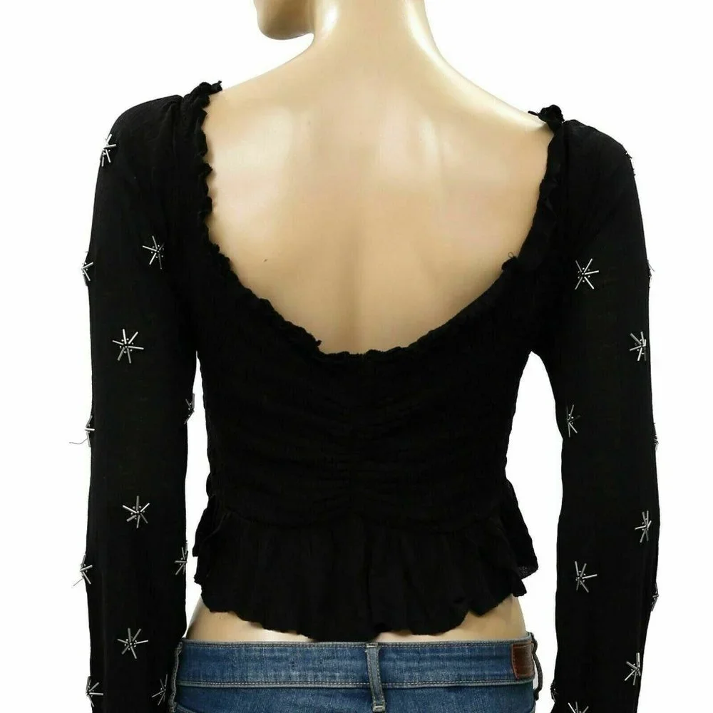 Urban Outfitters UO Jessa Embellished Peplum Cropped Blouse Top Ruffle M